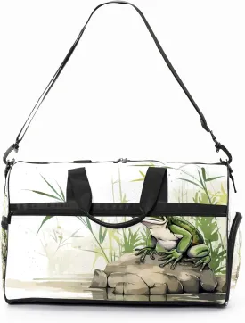 Sports Gym Bag for Women, Sport Duffle Workout Bags with Shoe Compartment, Small Womens Gym Bags, Chinese Painting Frog - 3
