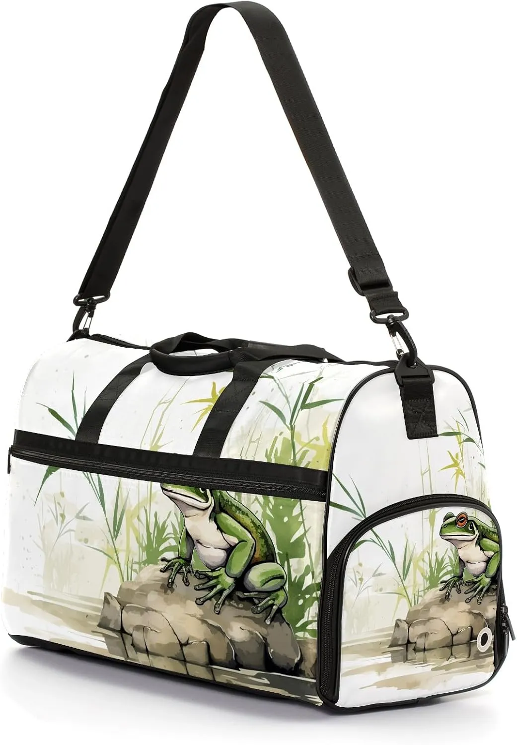 Sports Gym Bag for Women, Sport Duffle Workout Bags with Shoe Compartment, Small Womens Gym Bags, Chinese Painting Frog - 3