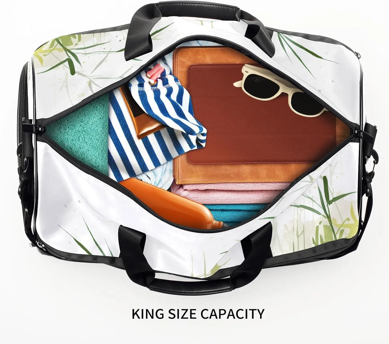 Sports Gym Bag for Women, Sport Duffle Workout Bags with Shoe Compartment, Small Womens Gym Bags, Chinese Painting Frog - 3