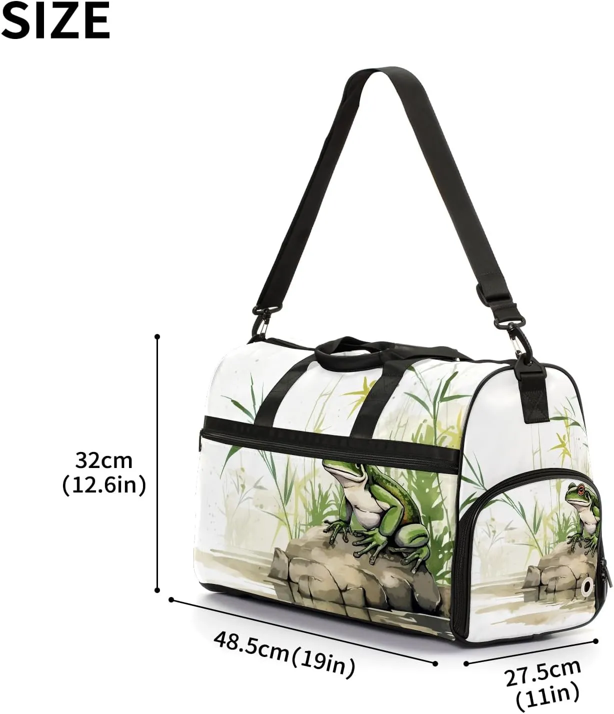 Sports Gym Bag for Women, Sport Duffle Workout Bags with Shoe Compartment, Small Womens Gym Bags, Chinese Painting Frog - 3