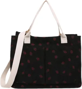 Strawberry Tote Bag for Women with Pockets Corduroy Crossbody Shoulder Handbags Purse for Work