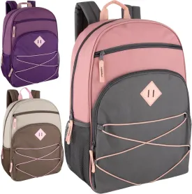 Summit Ridge 24 Pack of Bulk Backpacks with Bungee Cord, Padded Adjustable Straps | 17 Inch Two Tone Backpacks in Bulk (Female Colors Pack)