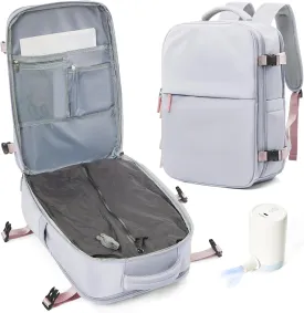 suwasp Vacuum Compression Backpack, 45L Expandable Travel Backpack with Electric Vacpack Pump, Travel Vacuum Bags with Shoe Compartment/17inch Laptop Compartment/USB Port, Grey