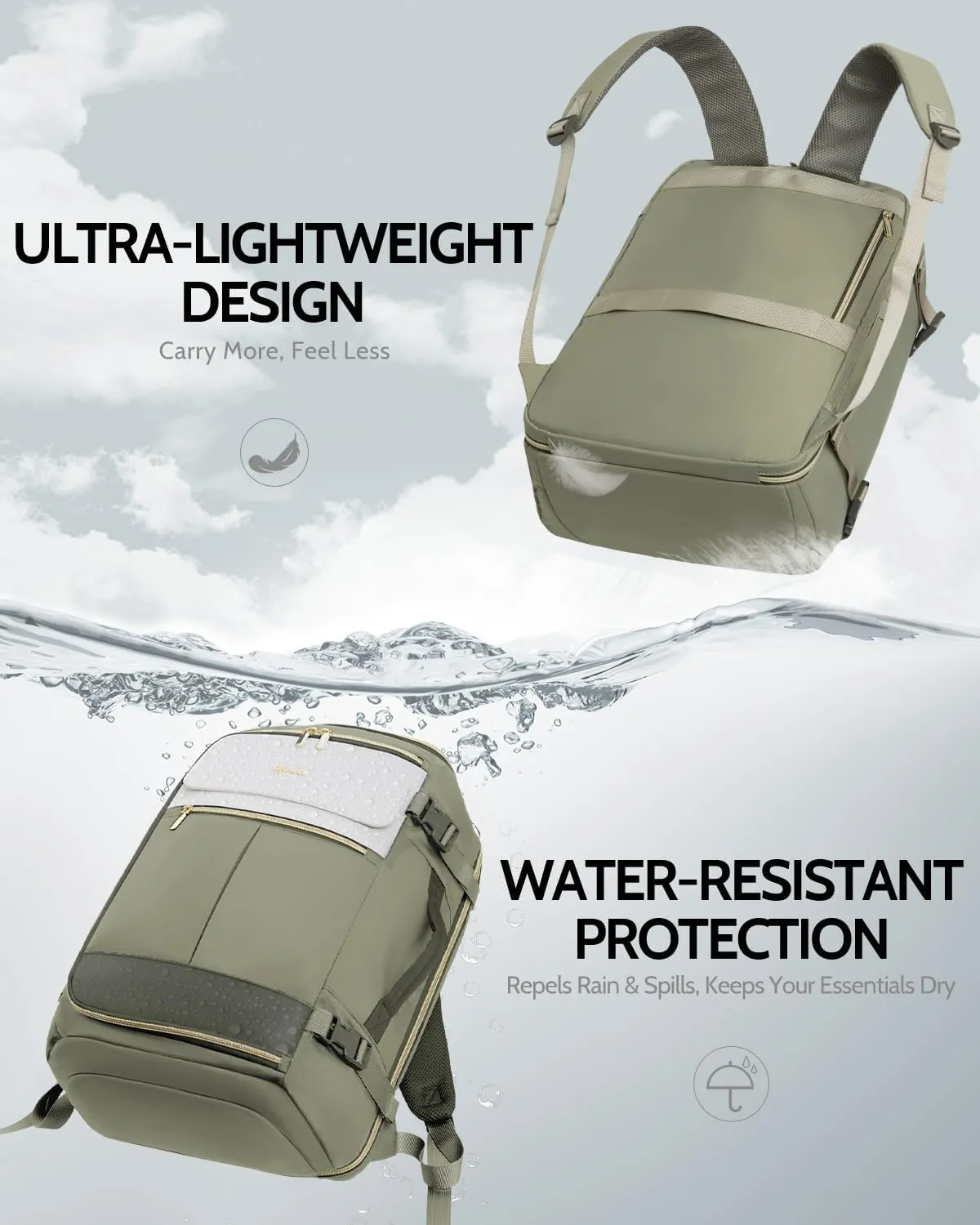 Travel Backpack for Women, 40L Carry On Backpacks Flight Approved, 18x14x8 Inches Personal Item Travel Bag, Large Backpack for Travel fits 17.3 Laptop, Waterproof Weekender Bag