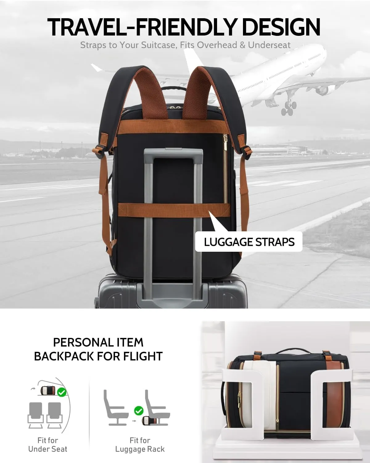 Travel Backpack for Women, 40L Carry On Backpacks Flight Approved, 18x14x8 Inches Personal Item Travel Bag, Large Backpack for Travel fits 17.3 Laptop, Waterproof Weekender Bag
