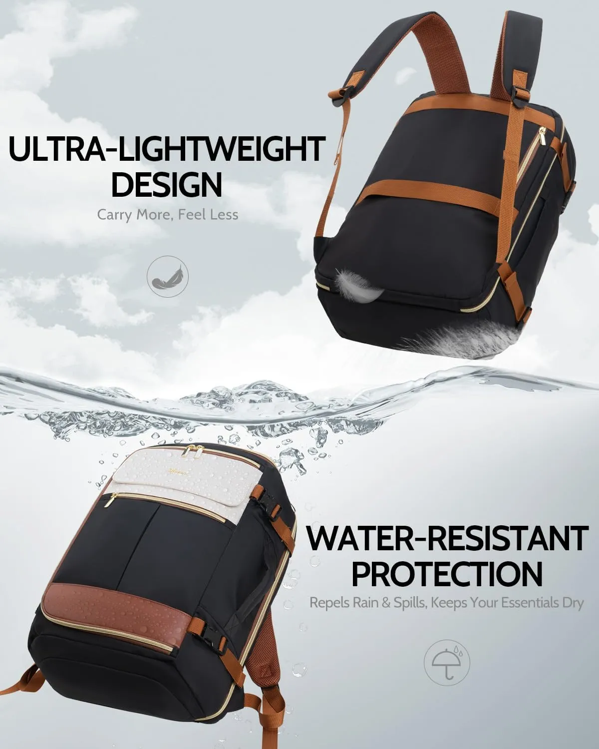 Travel Backpack for Women, 40L Carry On Backpacks Flight Approved, 18x14x8 Inches Personal Item Travel Bag, Large Backpack for Travel fits 17.3 Laptop, Waterproof Weekender Bag
