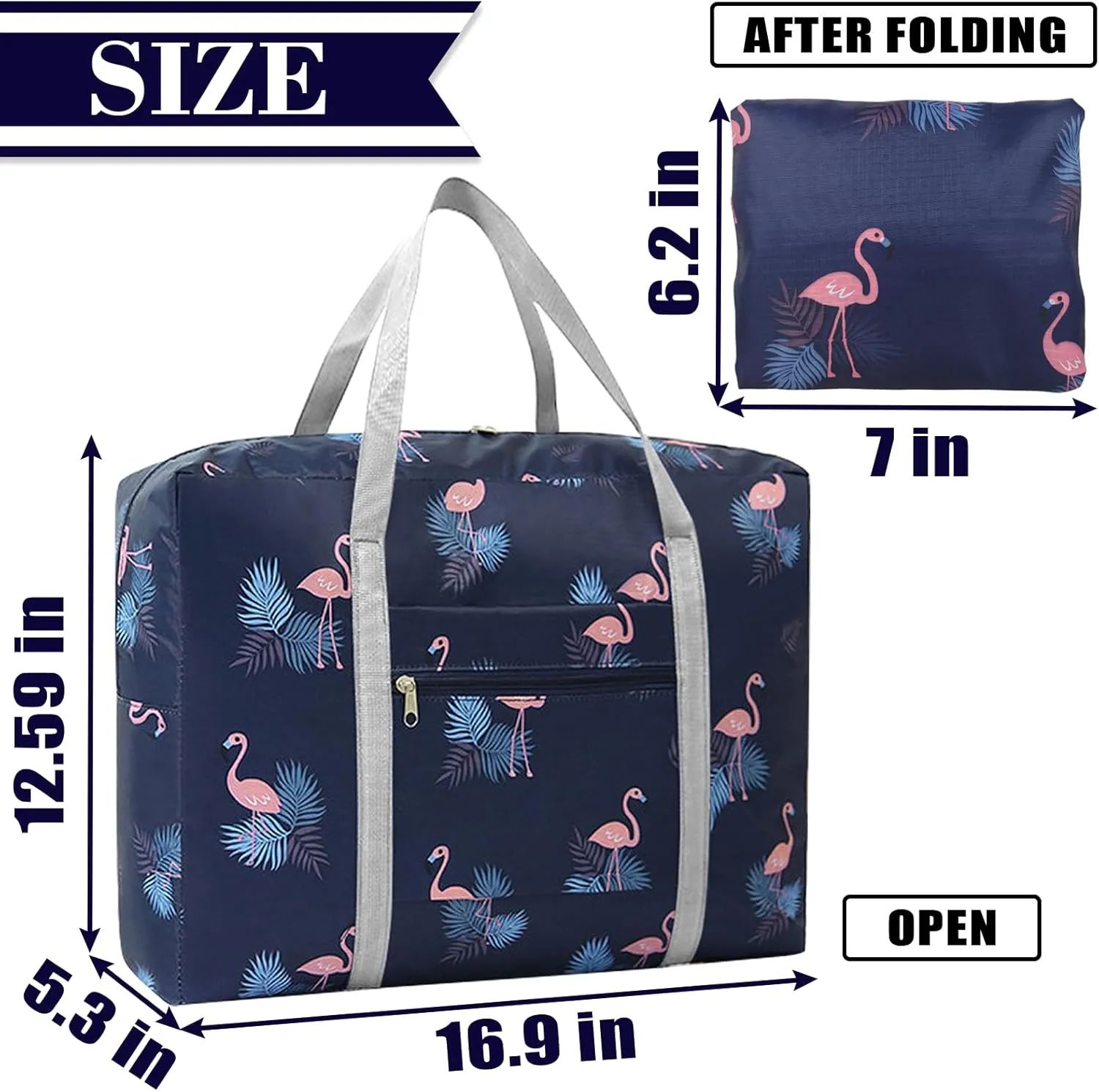 Travel Bag Carry on Duffel Bag Foldable Luggage Spirit Airlines Personal Item Bag Sports Gym Bags Weekender Overnight Bag Nylon Travel Duffel for Women (Navy Blue Flamingo)