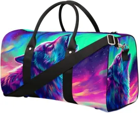 Travel Duffel Bag, Colorful Starry Sky Animal Wolf Sports Tote Gym Bag Foldable Western Aztec Weekender Bag Carry on Luggage Handle Bag Overnight Shoulder Bag for Women Men,A-1777