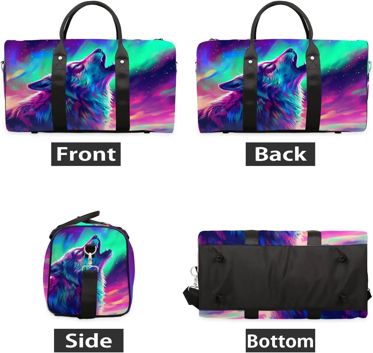 Travel Duffel Bag, Colorful Starry Sky Animal Wolf Sports Tote Gym Bag Foldable Western Aztec Weekender Bag Carry on Luggage Handle Bag Overnight Shoulder Bag for Women Men,A-1777