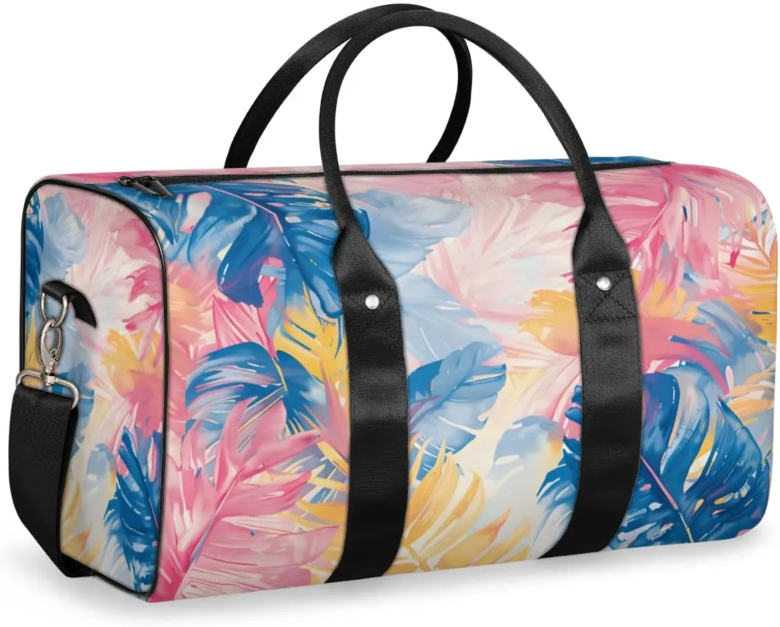 Travel Duffel Bag, Colorful Tropical Palm Leaves Sports Tote Gym Bag Foldable Western Aztec Weekender Bag Carry on Luggage Handle Bag Overnight Shoulder Bag for Women Men,A-1779