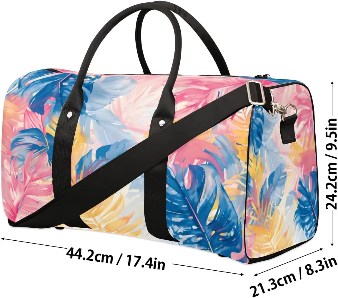 Travel Duffel Bag, Colorful Tropical Palm Leaves Sports Tote Gym Bag Foldable Western Aztec Weekender Bag Carry on Luggage Handle Bag Overnight Shoulder Bag for Women Men,A-1779