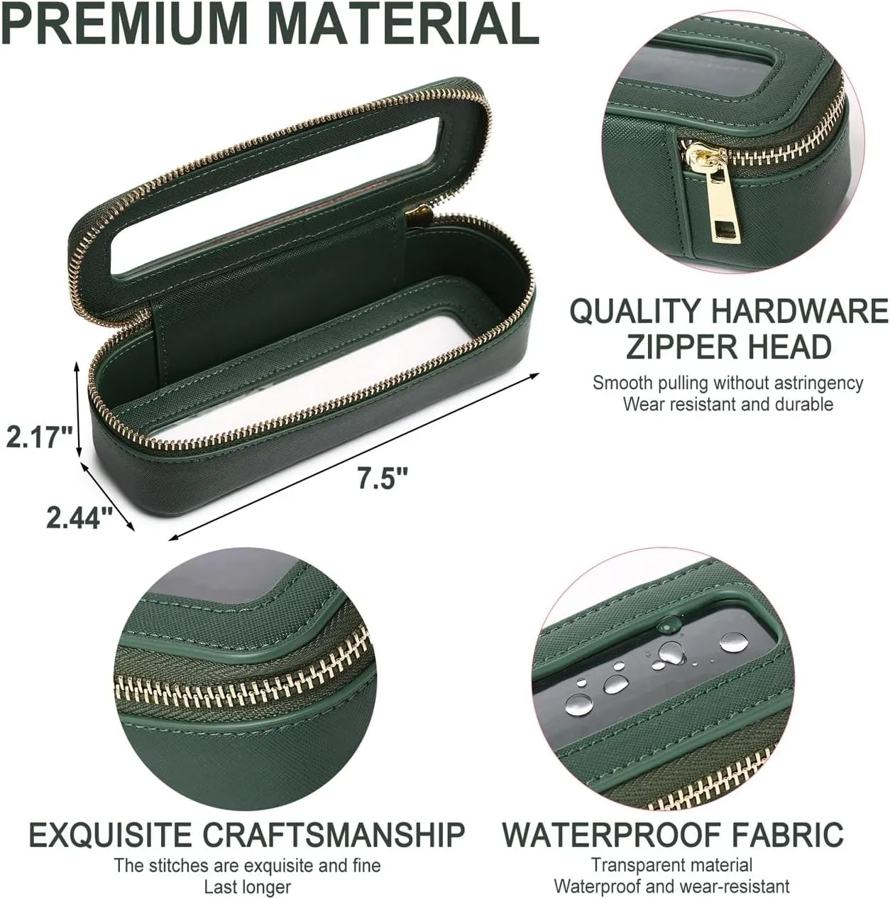 Travel Makeup Bag with Brush Holder Portable Clear Cosmetic Case Waterproof Toiletry Bag Cosmetic Organizer for Women (X/Green, L SLIM)