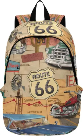 Vintage Route 66 Laptop Backpack Travel Hiking Camping Work Computer Back Packs Book Bags for Men Women