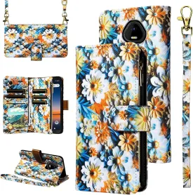Wallet Case for SCHOK Volt SV55 SV55216 with Wrist Strap Crossbody Shoulder Strap Flower Leather Zipper Purse Card Holder Protector Stand Phone Cover SchokVolt Schock SV 55216 5.45 Girls Brown
