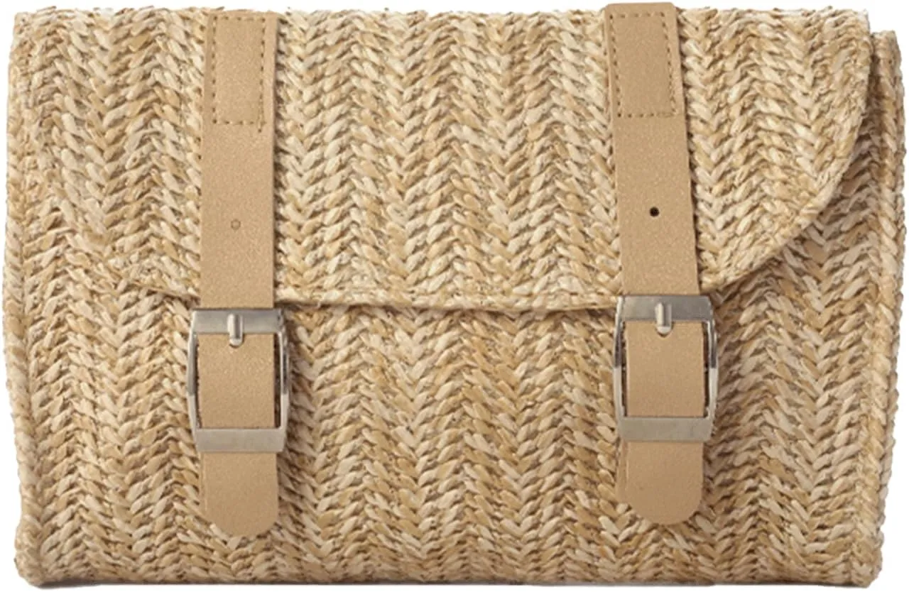 Woven Bum Bag Straw Retro Sling Purse Faux Leather Belt Magnetic Fanny Waist Pack Chest Shoulder Bag Crossbody Bum Bags for Women Travel Daily Use(Brown)