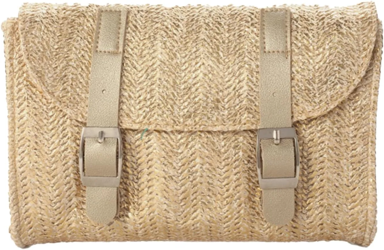 Woven Bum Bag Straw Retro Sling Purse Faux Leather Belt Magnetic Fanny Waist Pack Chest Shoulder Bag Crossbody Bum Bags for Women Travel Daily Use(Champagne)