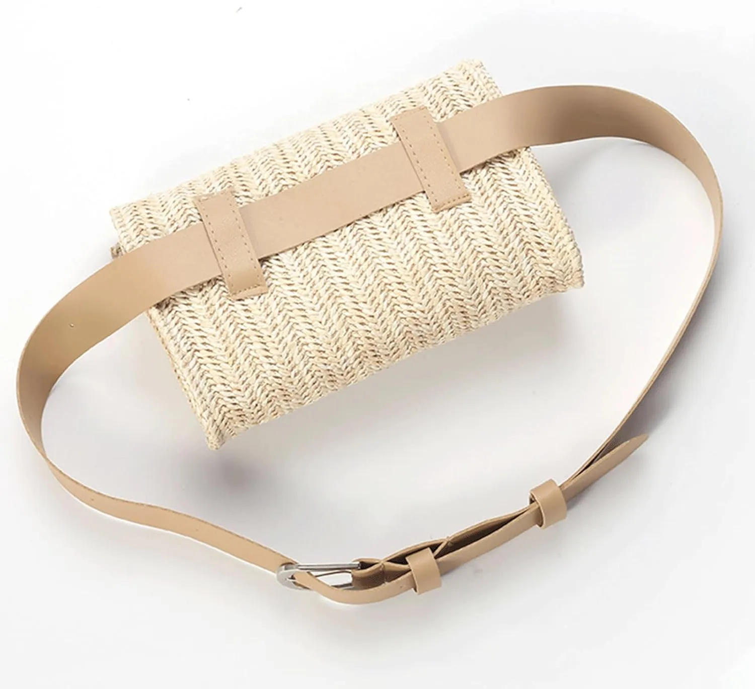 Woven Bum Bag Straw Retro Sling Purse Faux Leather Belt Magnetic Fanny Waist Pack Chest Shoulder Bag Crossbody Bum Bags for Women Travel Daily Use(Champagne)